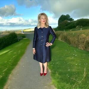 Vintage 1960s Adele Simpson for Hovland Swanson Navy Blue Coat Dress Size 10
